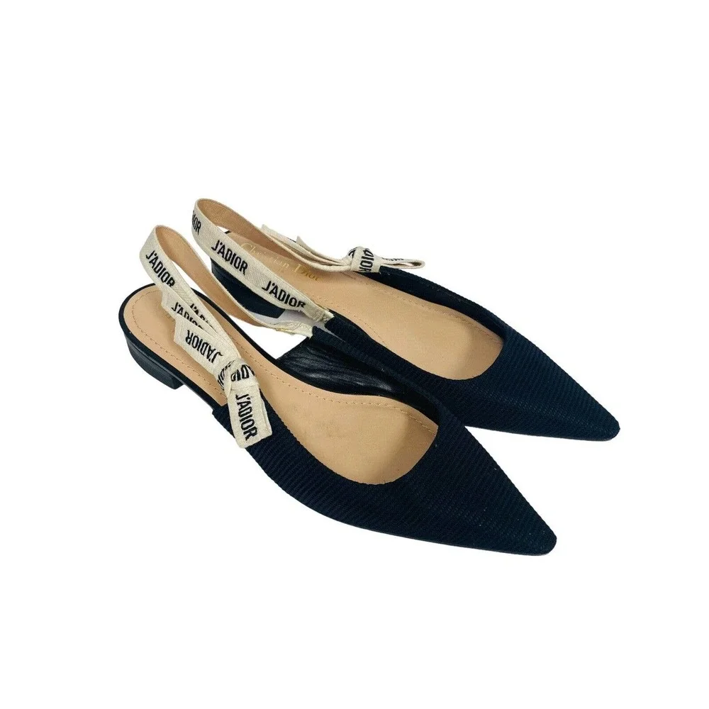 CHRISTIAN DIOR $990 Black Technical Fabric J’adior Ribbon Slingback Flats 41.5 - Picture 3 of 9